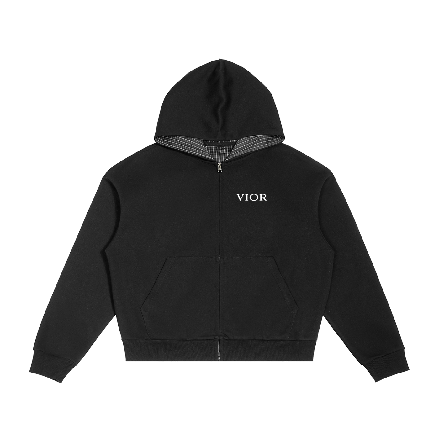 VIOR Plaid Lined Zip Hoodie
