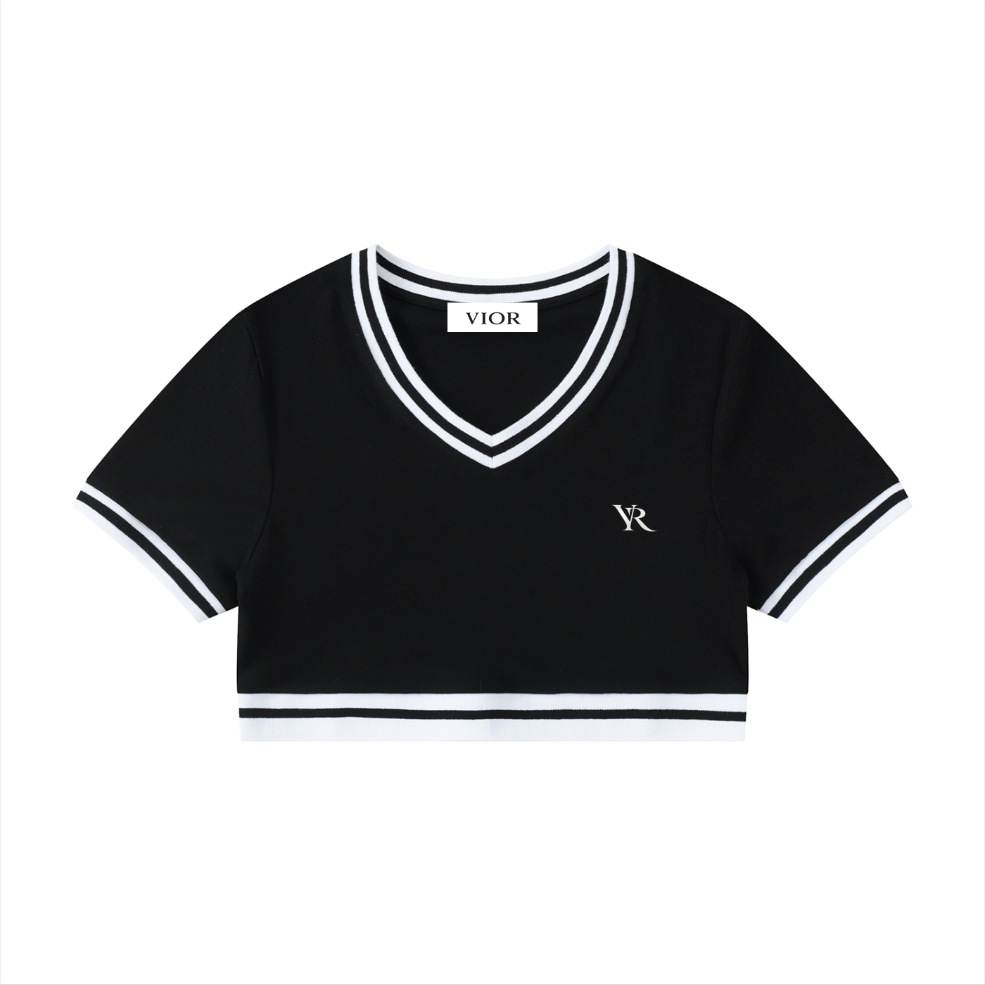VIOR Signature Colorblock V-Neck Crop Tee