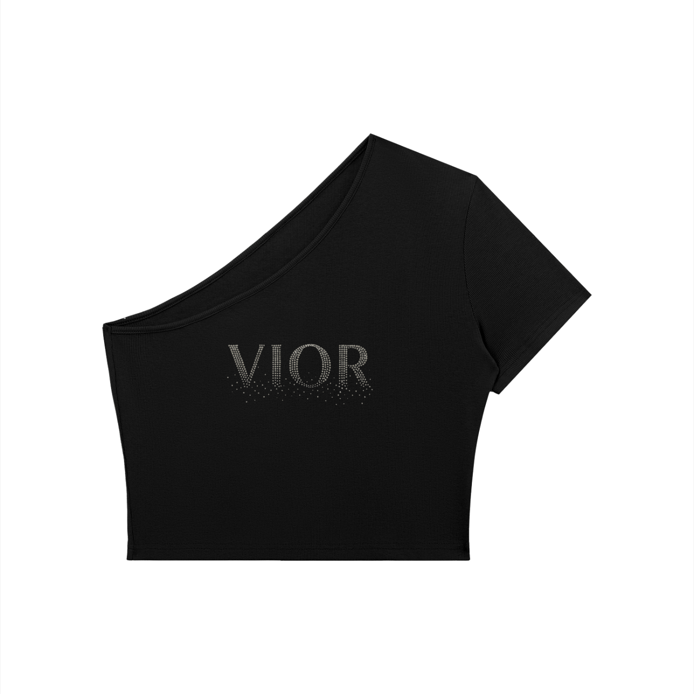 VIOR Luxe One-Shoulder Crop Tee – Black