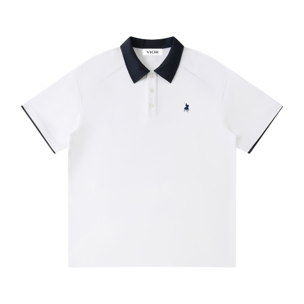 Vior Polo Club Signature Contrast Collar Polo – White/Navy