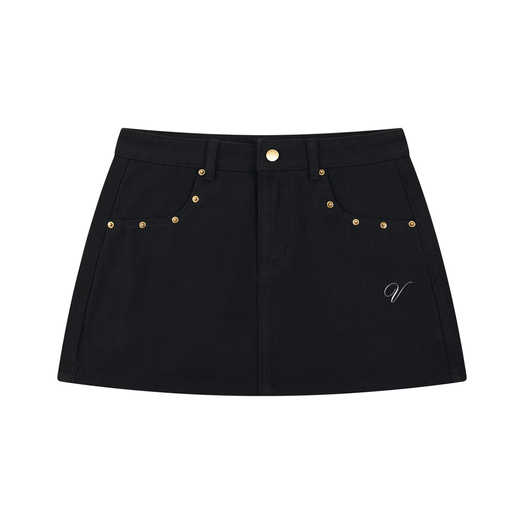 Vior Celeste Studded Denim Mini Skirt